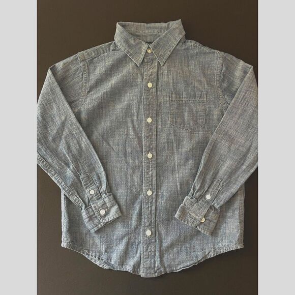 ~ Janie and Jack 6 Kids Cotton Chambray Shirt Long Sleeve Blue Button Up Boys ~ - Picture 1 of 9